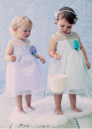 Sheer Neck Organza Polka Dot Tea Length Flower Girl Dress